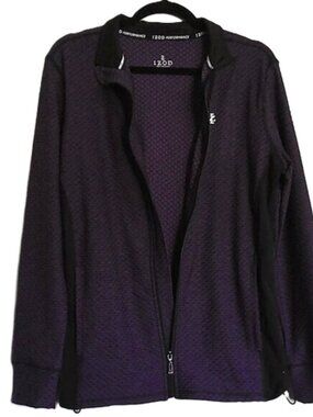 New IZOD Performance Mens Jacket Black & Purple Stretch Full Zip Pockets NWOT XL